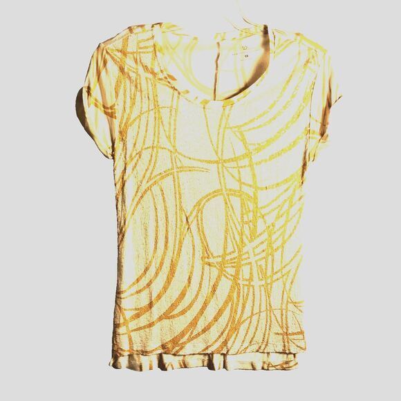 New York & Company Shimmering Gold & White Tee with Clear Sequins Size M‎ - Picture 1 of 8